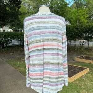 top size XL purple blue striped knit strappy shirt